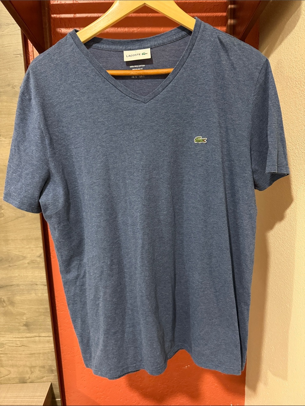 Lacoste Men's V-Neck T-Shirt in Heather Blue